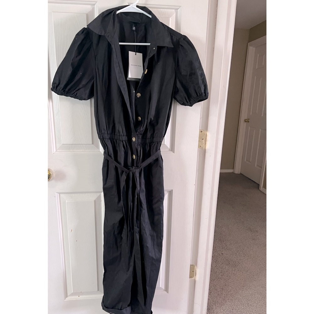 WHO WHAT WEAR by Target Black Collared Puff Sleeve Jumpsuit